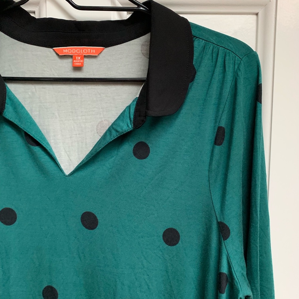 ModCloth Peter Pan Collar Green Polka - Picture 7 of 8
